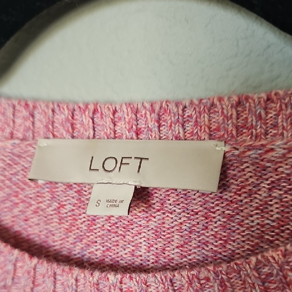 Loft Pink Heathered Pointelle Cotton Sweater Top Small - Picture 2 of 7